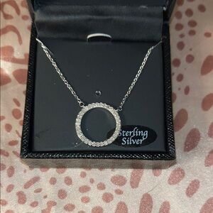 Elegant Sterling Silver Diamond Circle Pendant Necklace